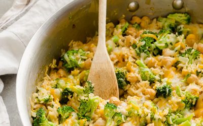 One Pot Cheesy Broccoli Chickpea Rice Casserole