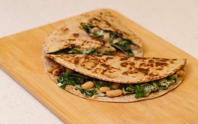 Whole-Wheat Quesadilla with White Beans and Spinach